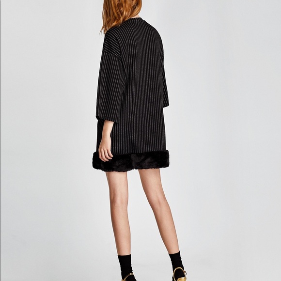 Zara Striped Mini Dress Faux Fur Trim Holiday Sm - Picture 6 of 8